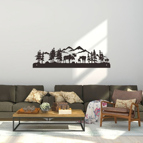 Deer Metal Wall Art for Living Room - Nature Silhouette Decor