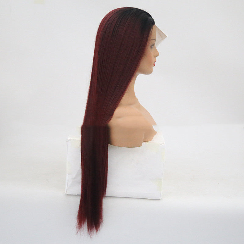 Wine Red Long Straight Hair Headgear - 26 Inch