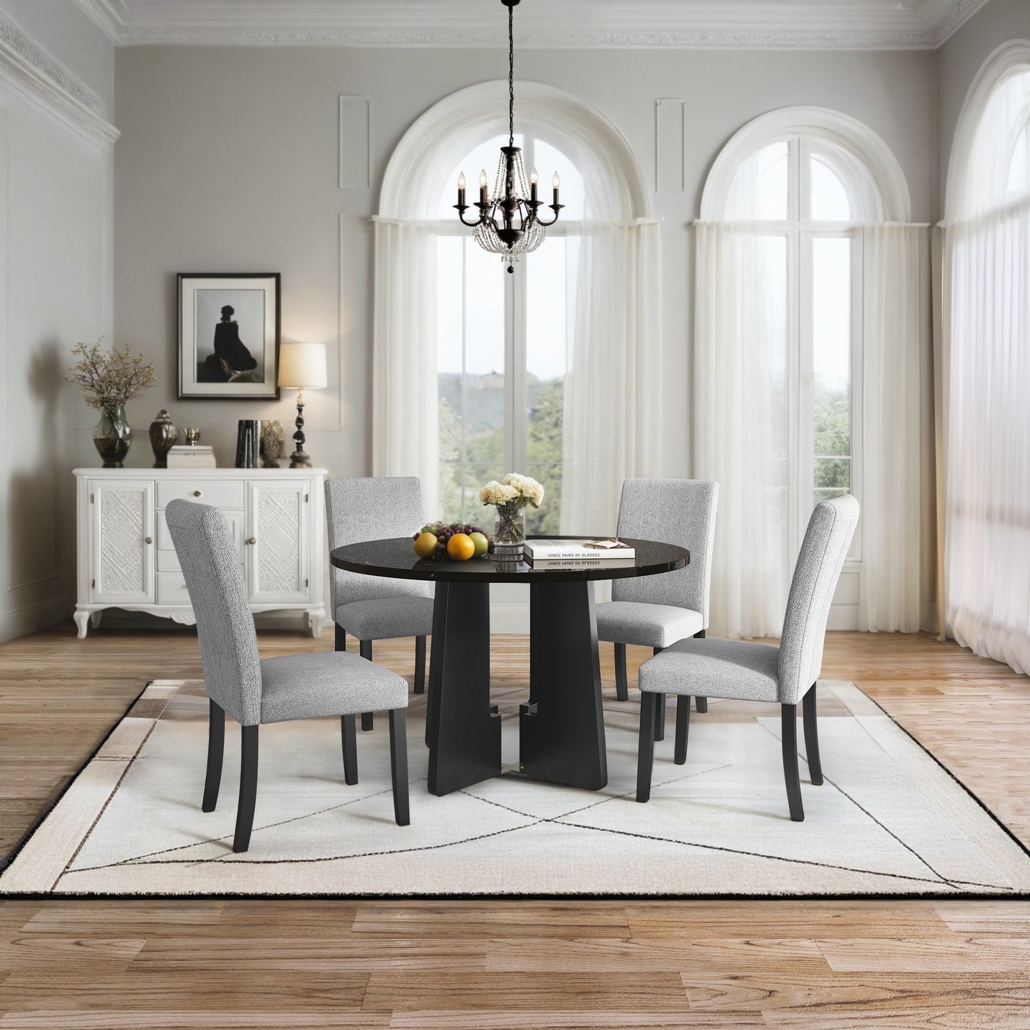 5-Piece Round Dining Table Set, 43-Inch Modern And 4 Upholstered