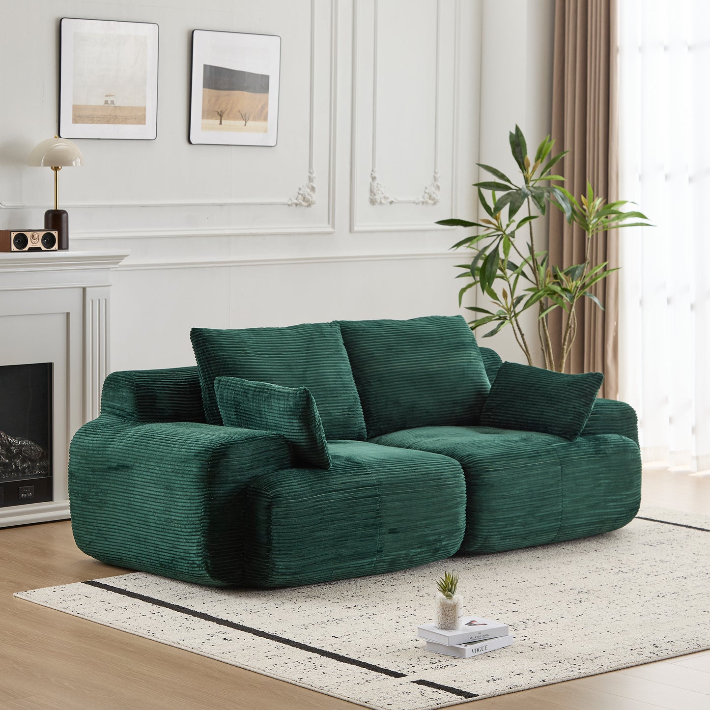 Modern Green Memory Foam 2-Seater Sectional Sofa - Compressed, Pet-Friendly