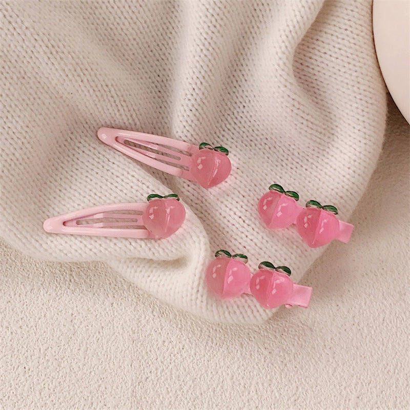 Pink Peach Hair Clips Set for Girls - Sweet Hair Accessories