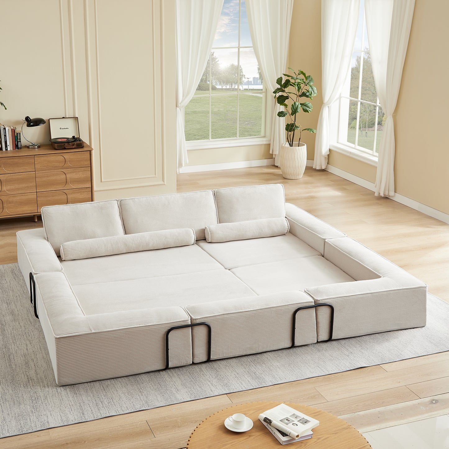 Large Modern Corduroy Sofa - Freely Combined Design, Khaki