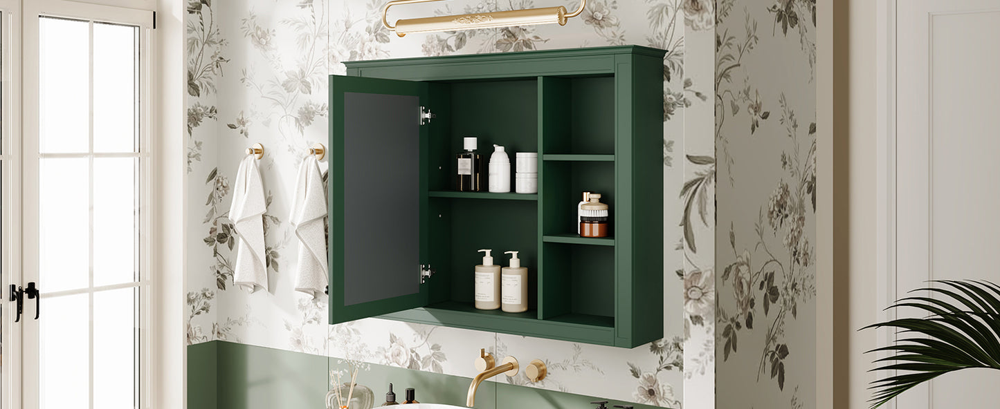 35'' x 28'' Wall Mounted Bathroom Storage Cabinet with Mirror - Green
