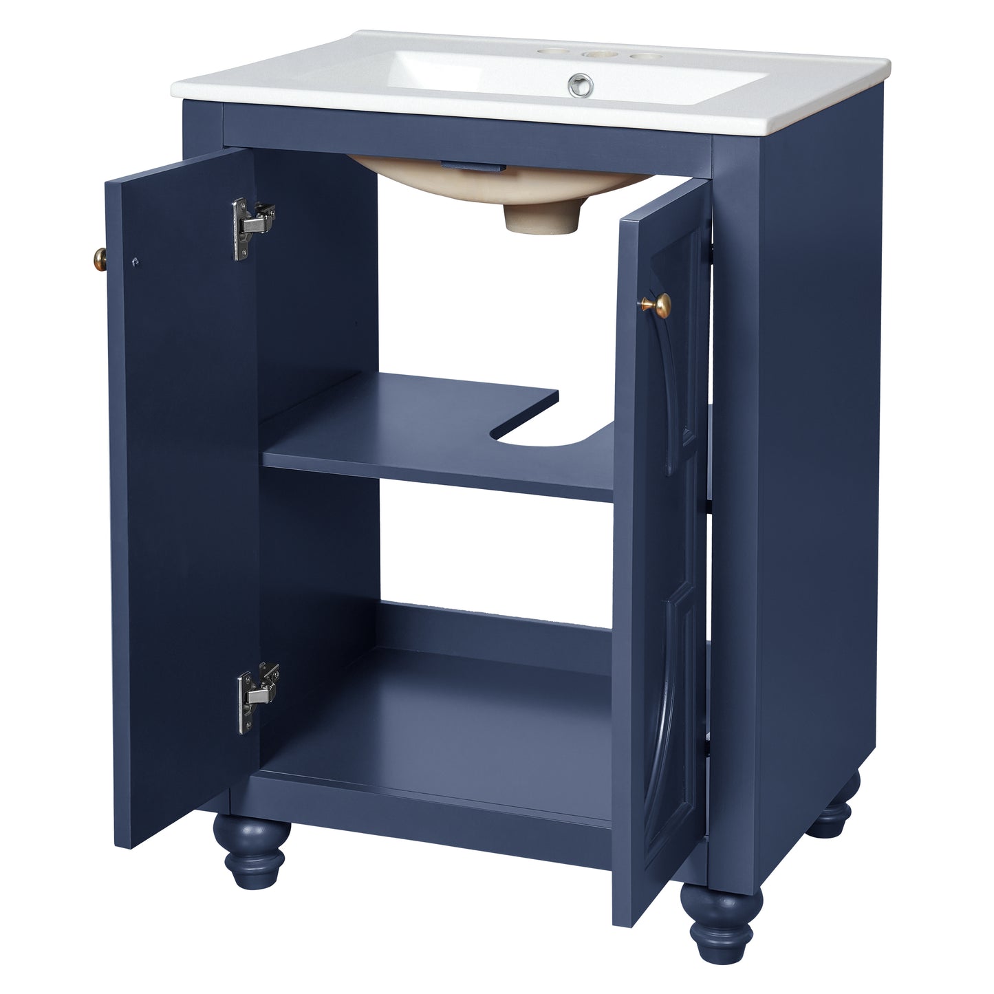 24" Blue Modern Bathroom Vanity with Ornate Design & Soft-Close Hinges