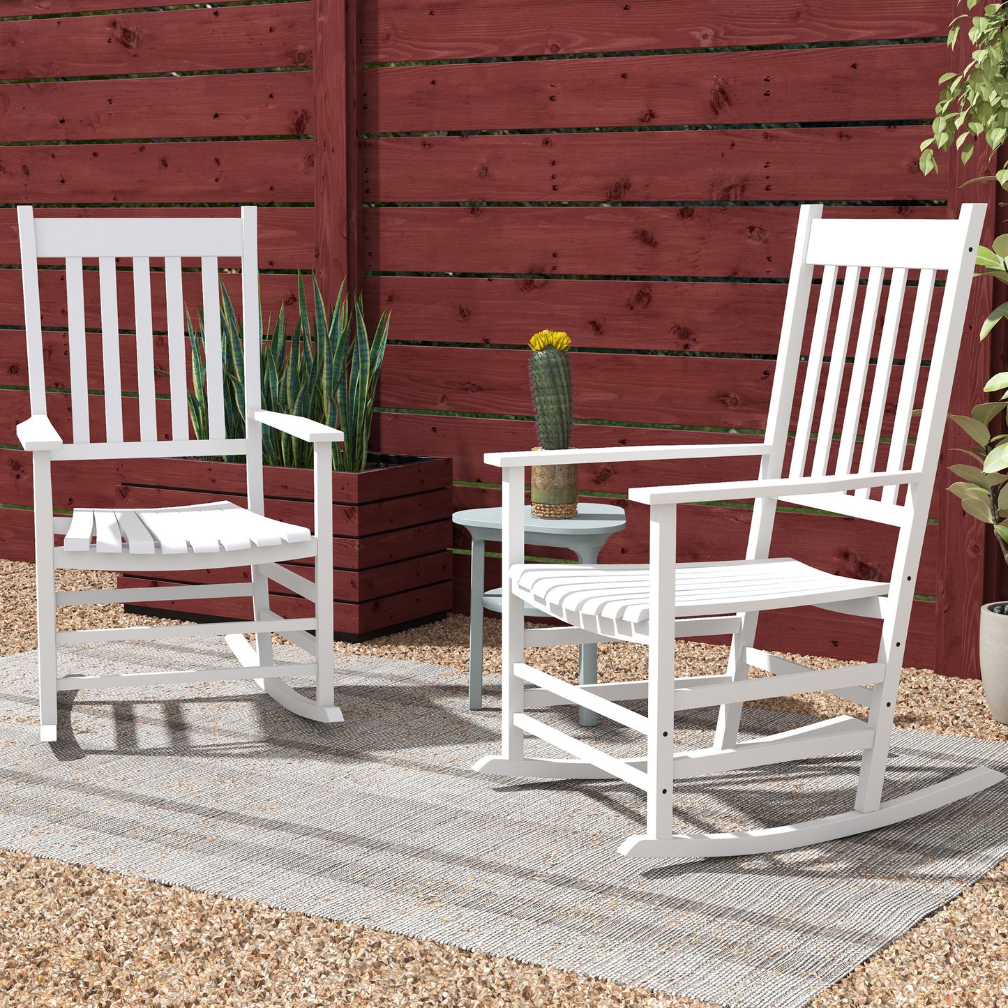 Wooden Rocking Chair Set - Outdoor Rockers with Curved Armrests