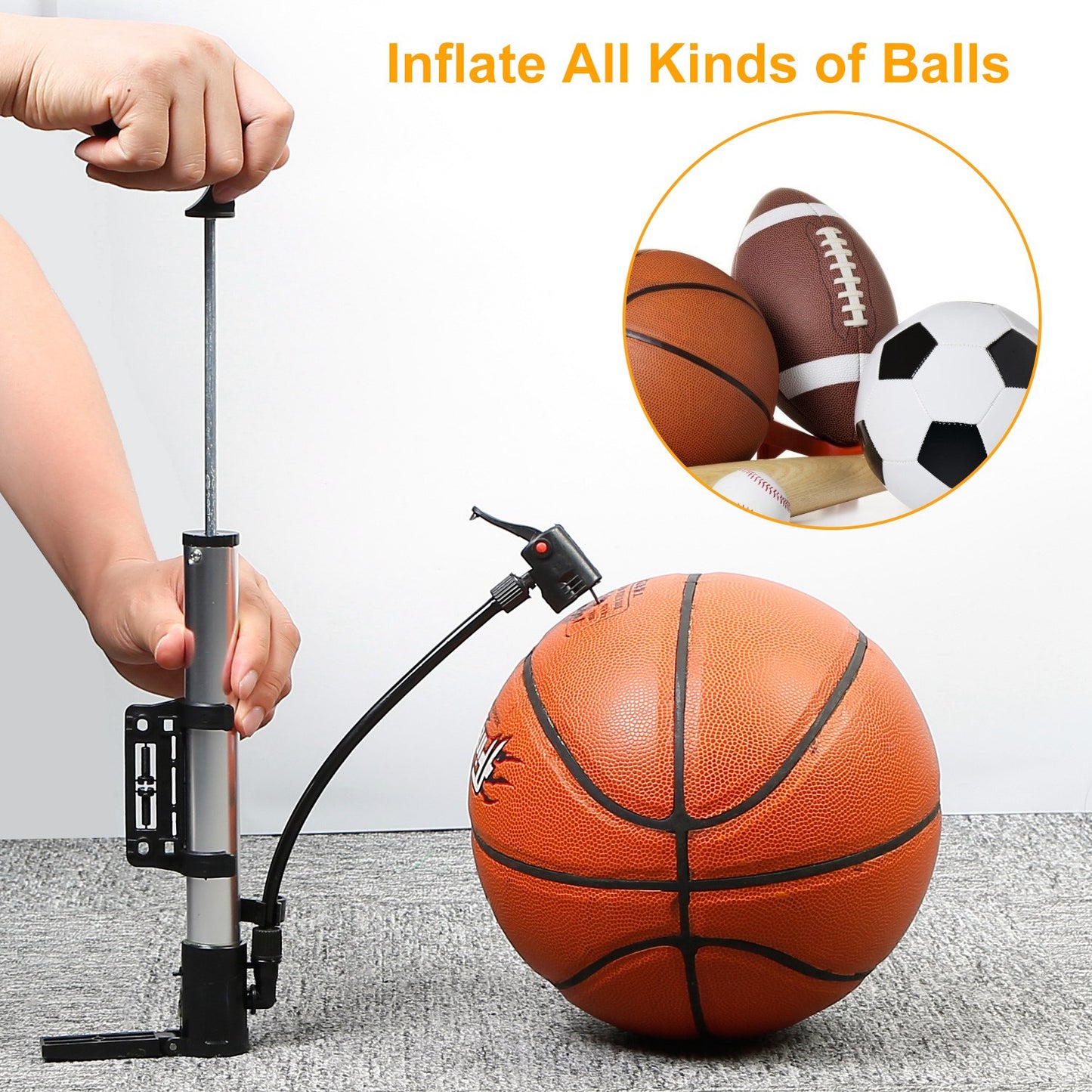 Portable Mini Bike Tire Inflator with Mounting Bracket - Silver