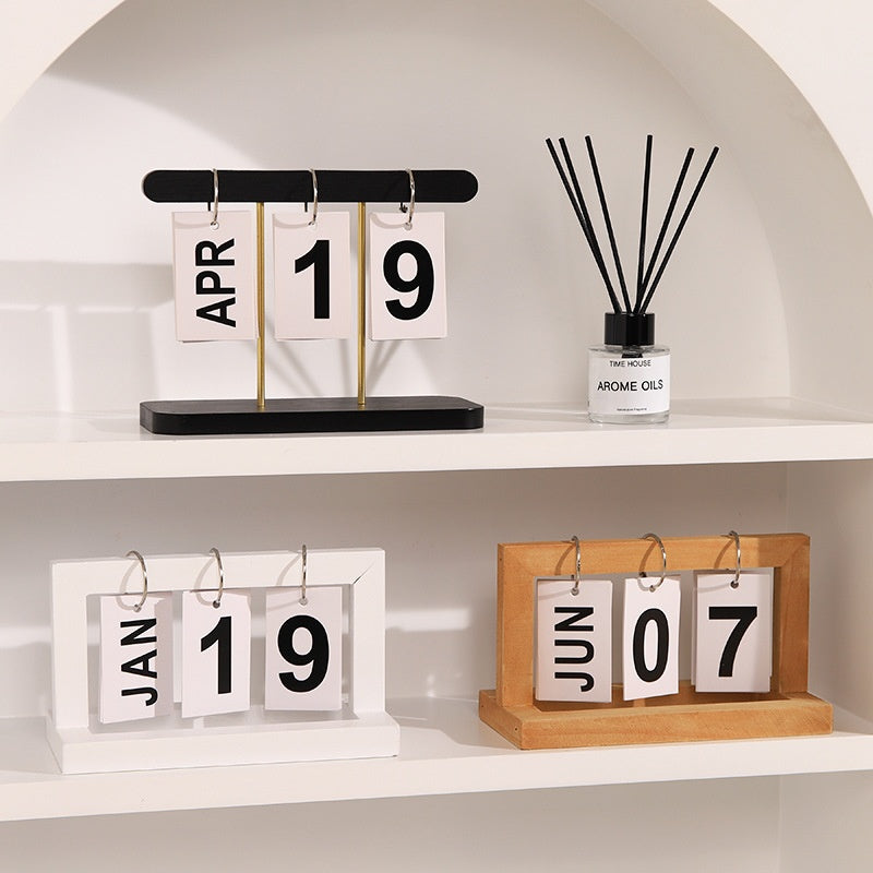 Wooden Calendar Office Desk Decor - Wind Flip & Perpetual Styles for Home & Study