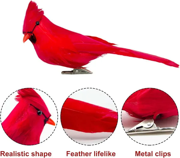 12 Pcs Red Cardinal Birds Clips for Christmas Tree Decor