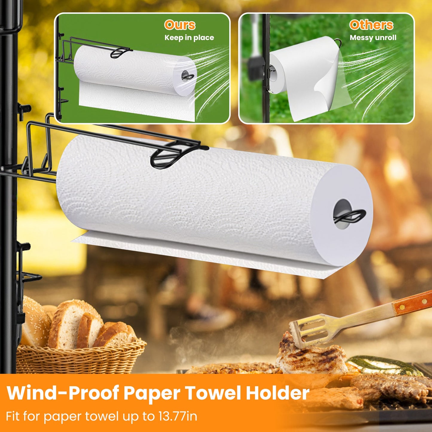 BBQ Storage Caddy with Large Capacity Baskets, Tool Hooks & Paper Towel Holder