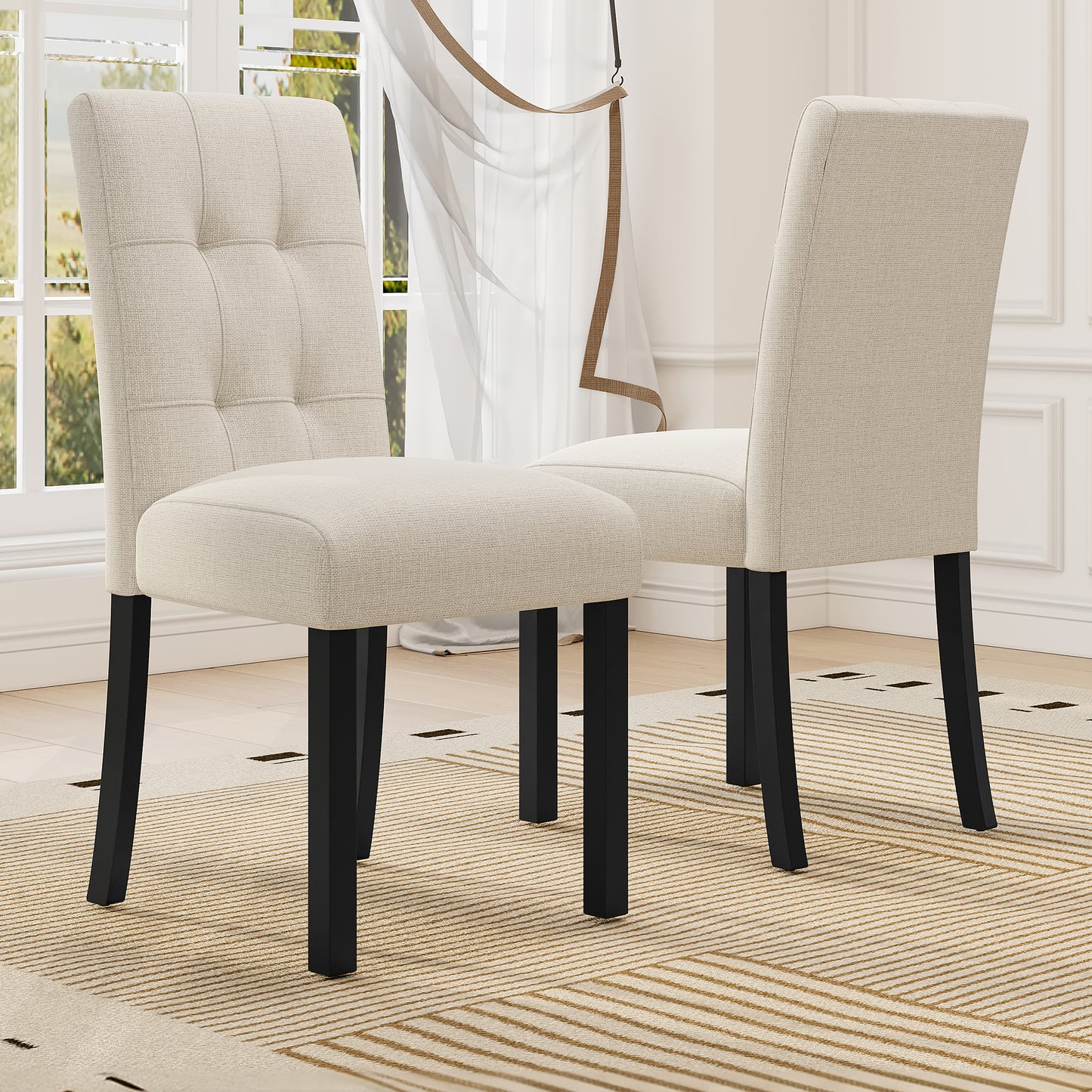4 Piece Modern Tufted Dining Chair, Rustic Linen Upholstered With