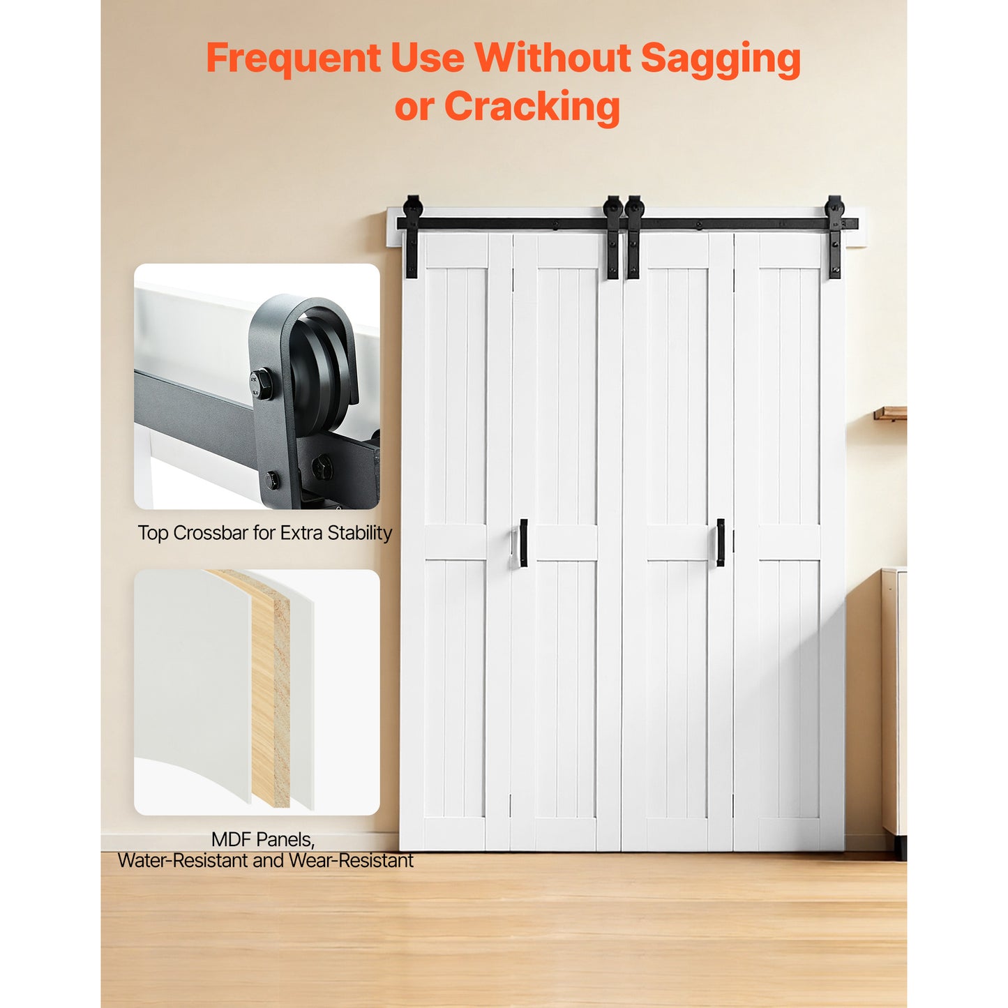 Bifold Barn Door 60x84 White MDF Sliding Closet Door with Hardware Kit