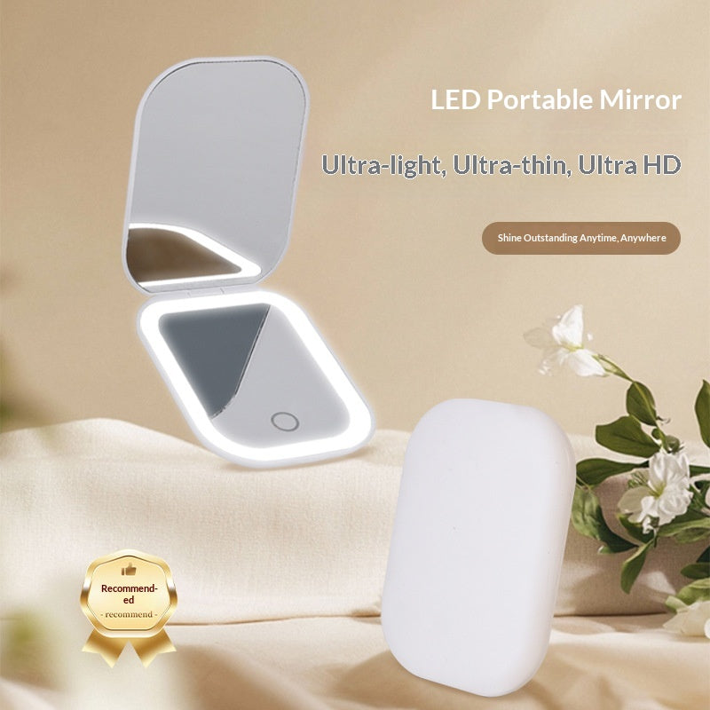 Portable Folding Mirror with 3-Color Backlighting - Compact Vanity Mirror