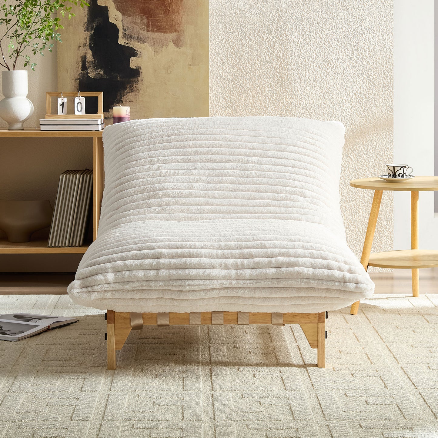 Casual Armless Single Sofa - Off-White Corduroy Fabric