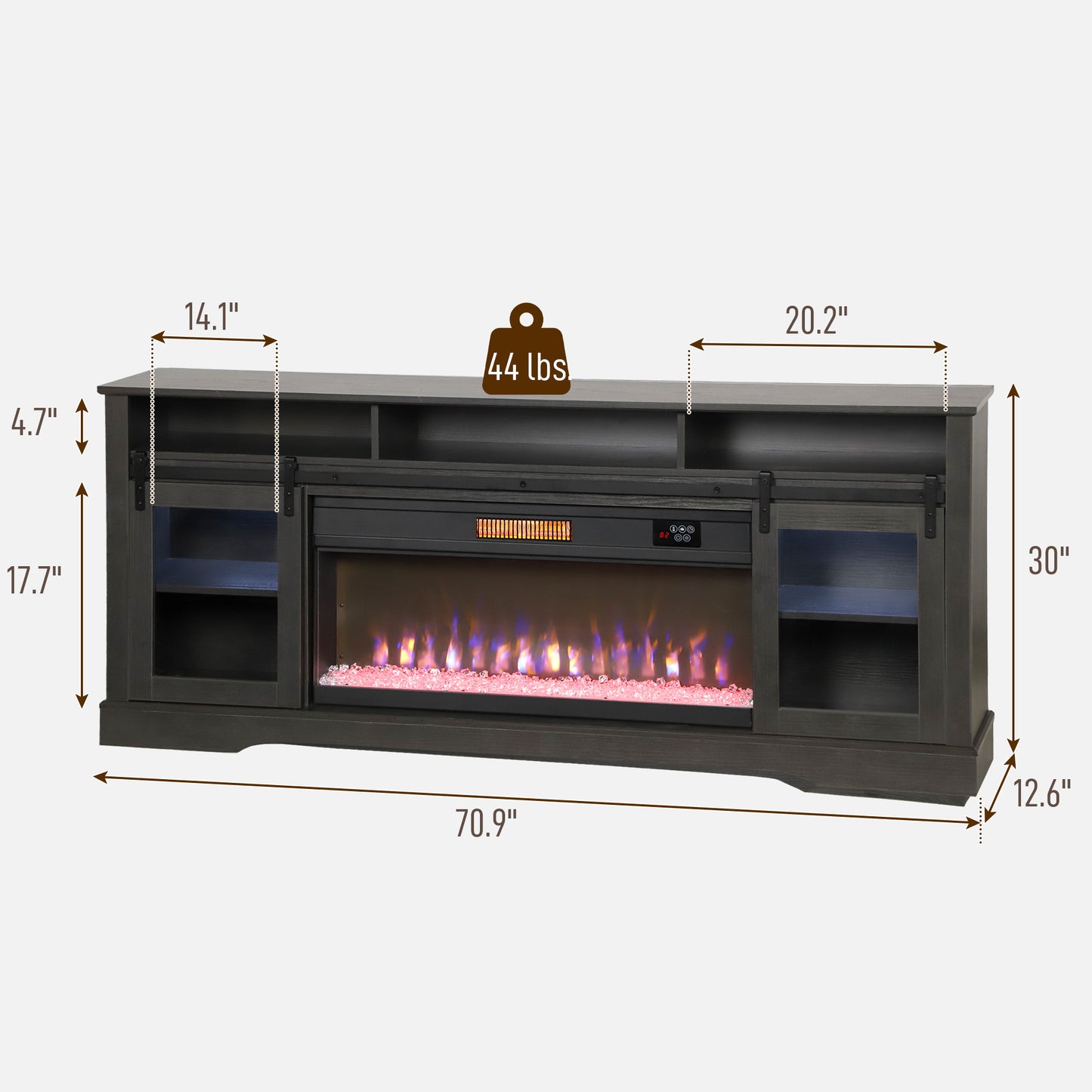 Electric Fireplace TV Stand for 80 Inch TVs, Gray Home Entertainment Console