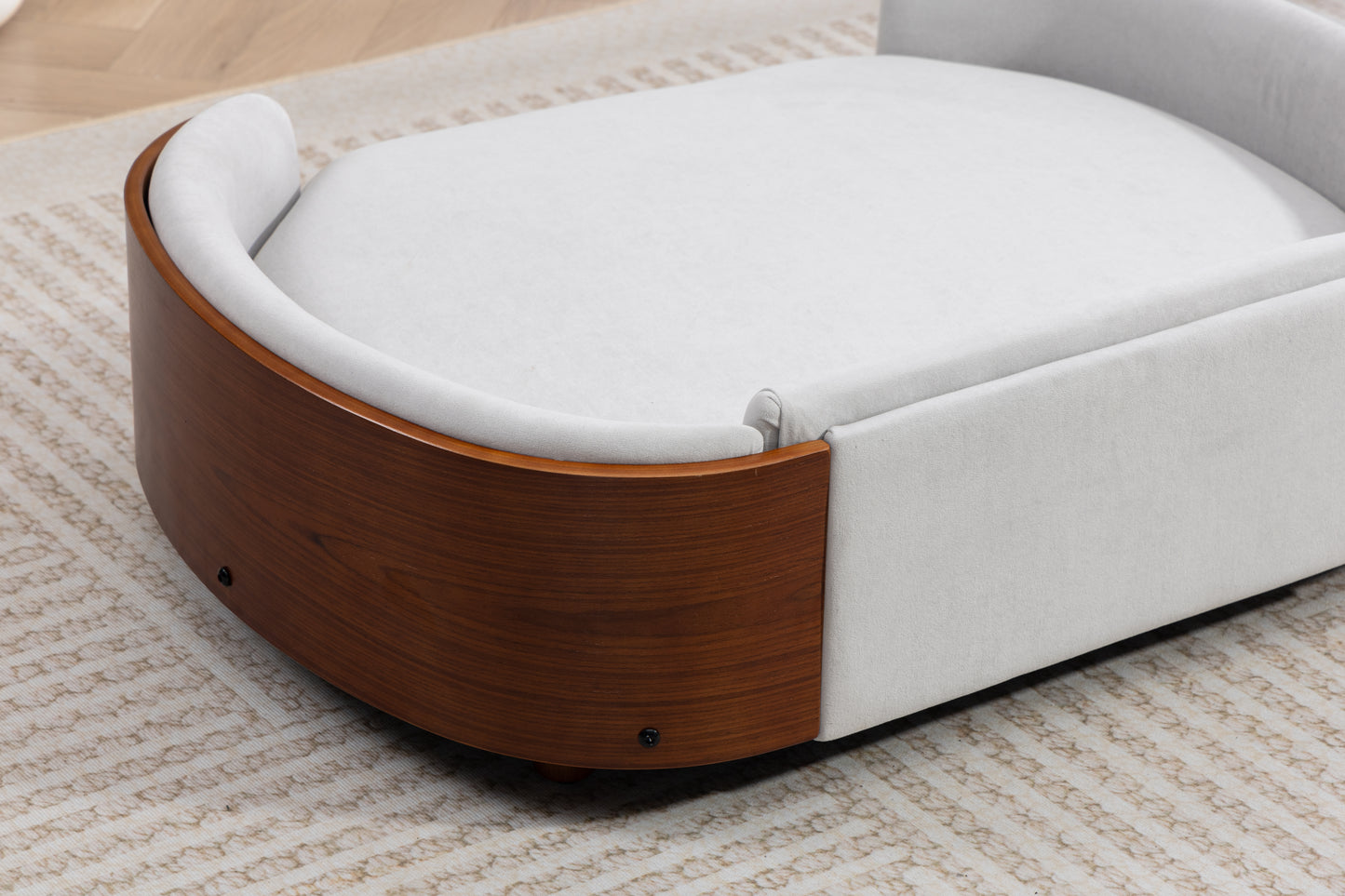 Large Elevated Dog Bed with Velvet Cushion and Solid Wood Legs - Scandinavian Style Pet Sofa