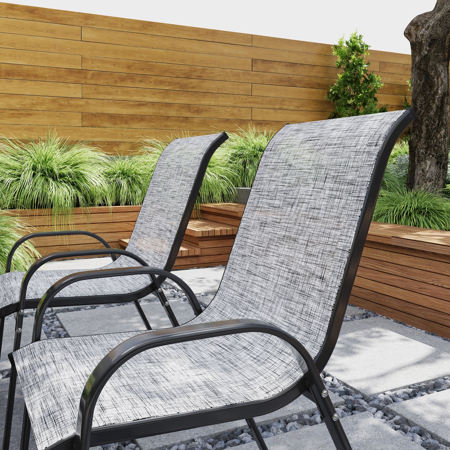 Set of 4 Stackable Outdoor Dining Chairs with Mesh Seat - Mixed Gray