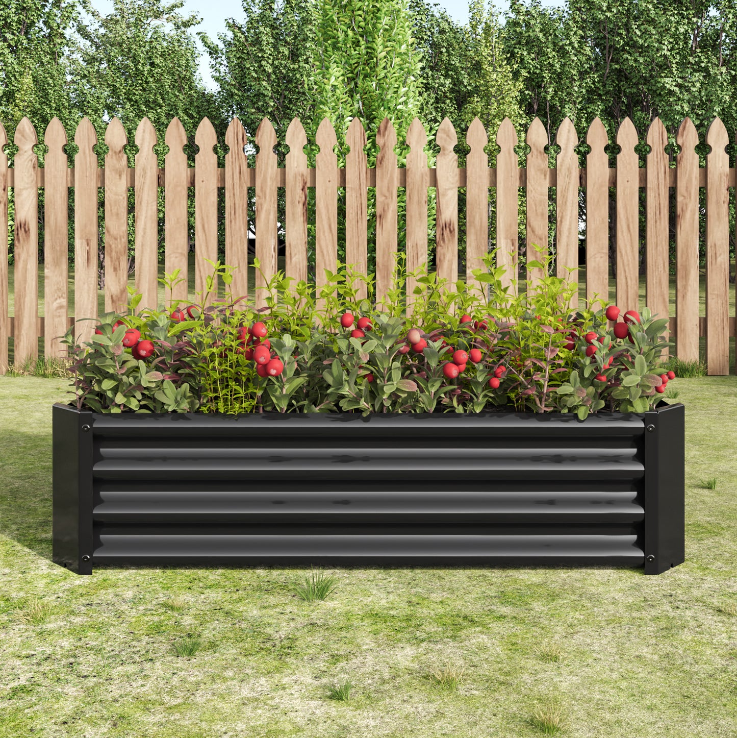Metal Raised Garden Bed - 4'x2'x1' Rectangle Planter for Flowers, Vegetables, Herbs - Black