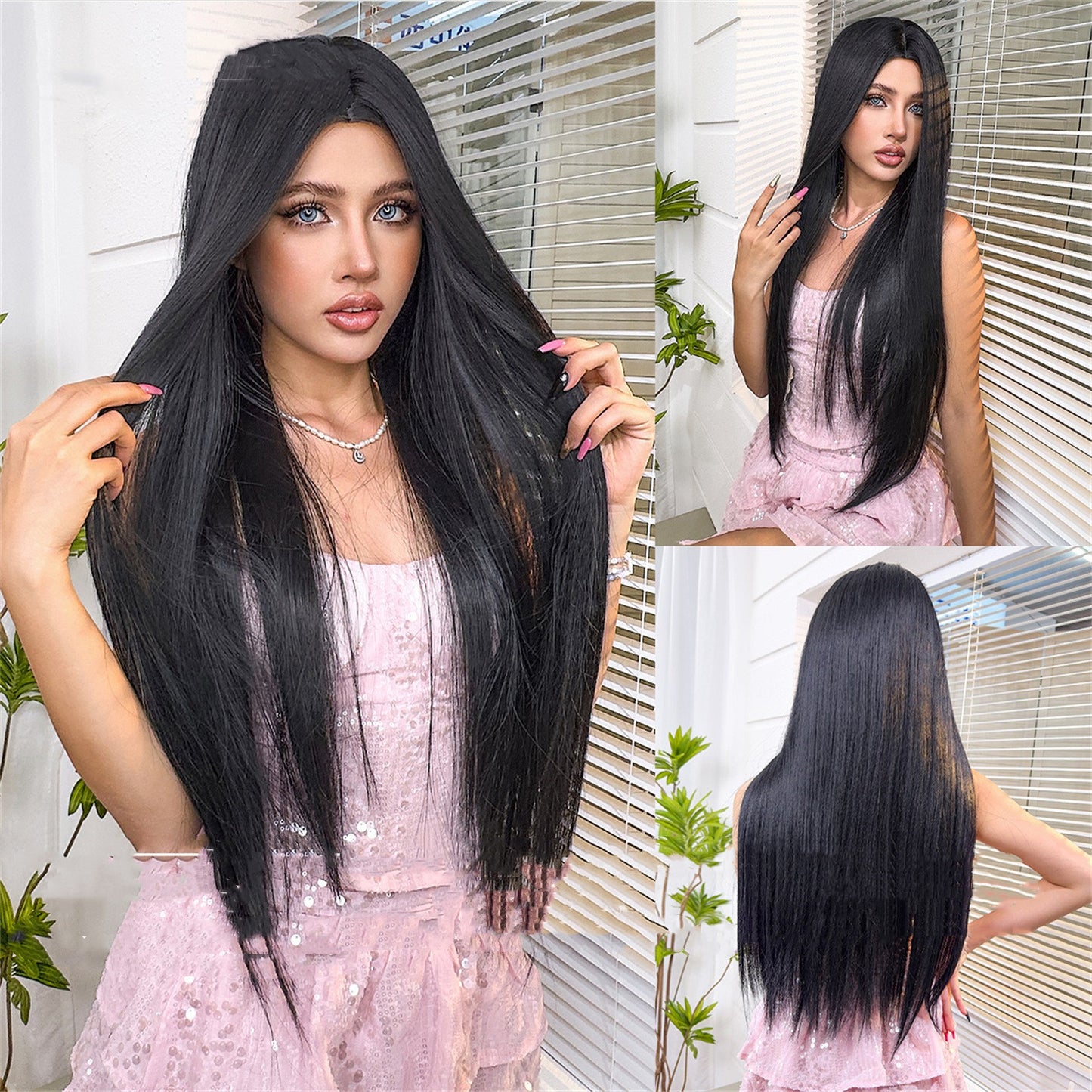 Long Straight Wig for Women - Black, 28 Inch, Synthetic Hair