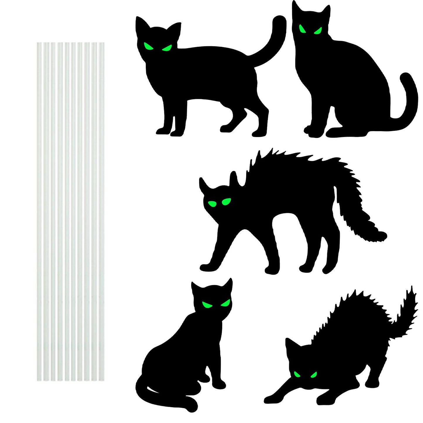 Glow In The Dark Halloween Yard Sign Set - 6 Pcs Skeleton & Cat