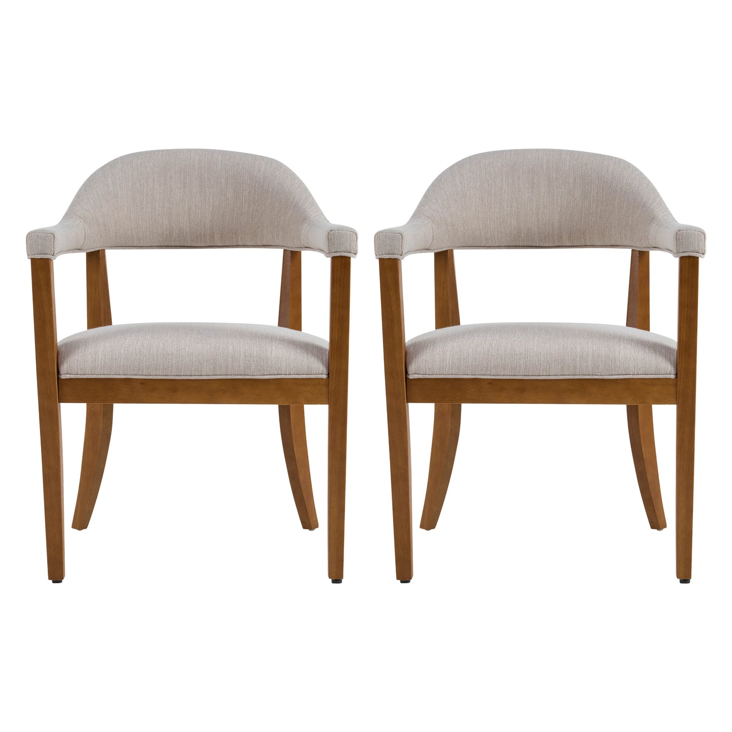 Upholstered Dining Chairs with Armrests - Set of 2, Walnut & Beige
