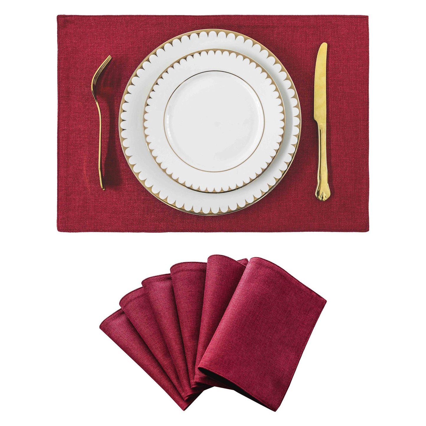 Solid Color Double-Layer Linen Placemat Heat-Insulating Non-Slip 33x48cm