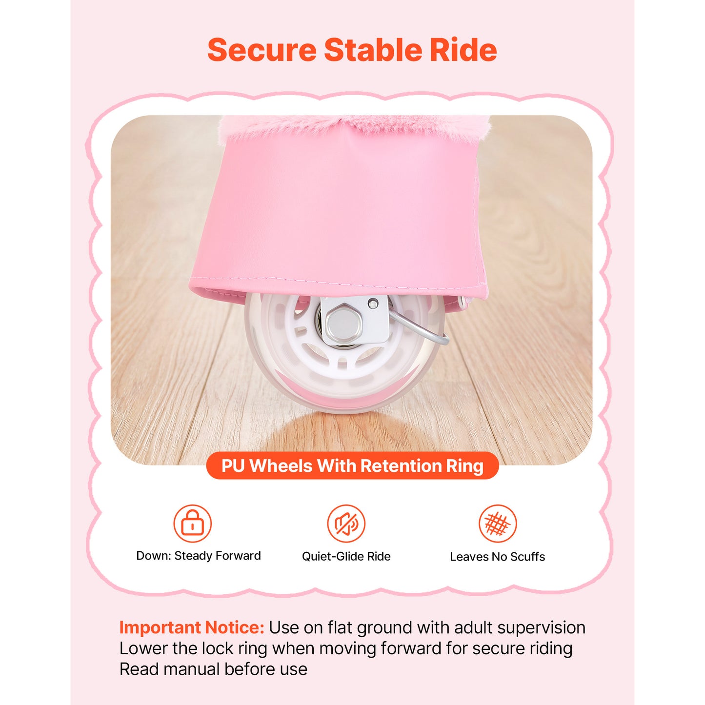 Kids Ride-On Horse Toy with Pink Unicorn Design - No Battery Needed, Smooth Wheels, Upgraded Seat & Handles, 3-8 Years