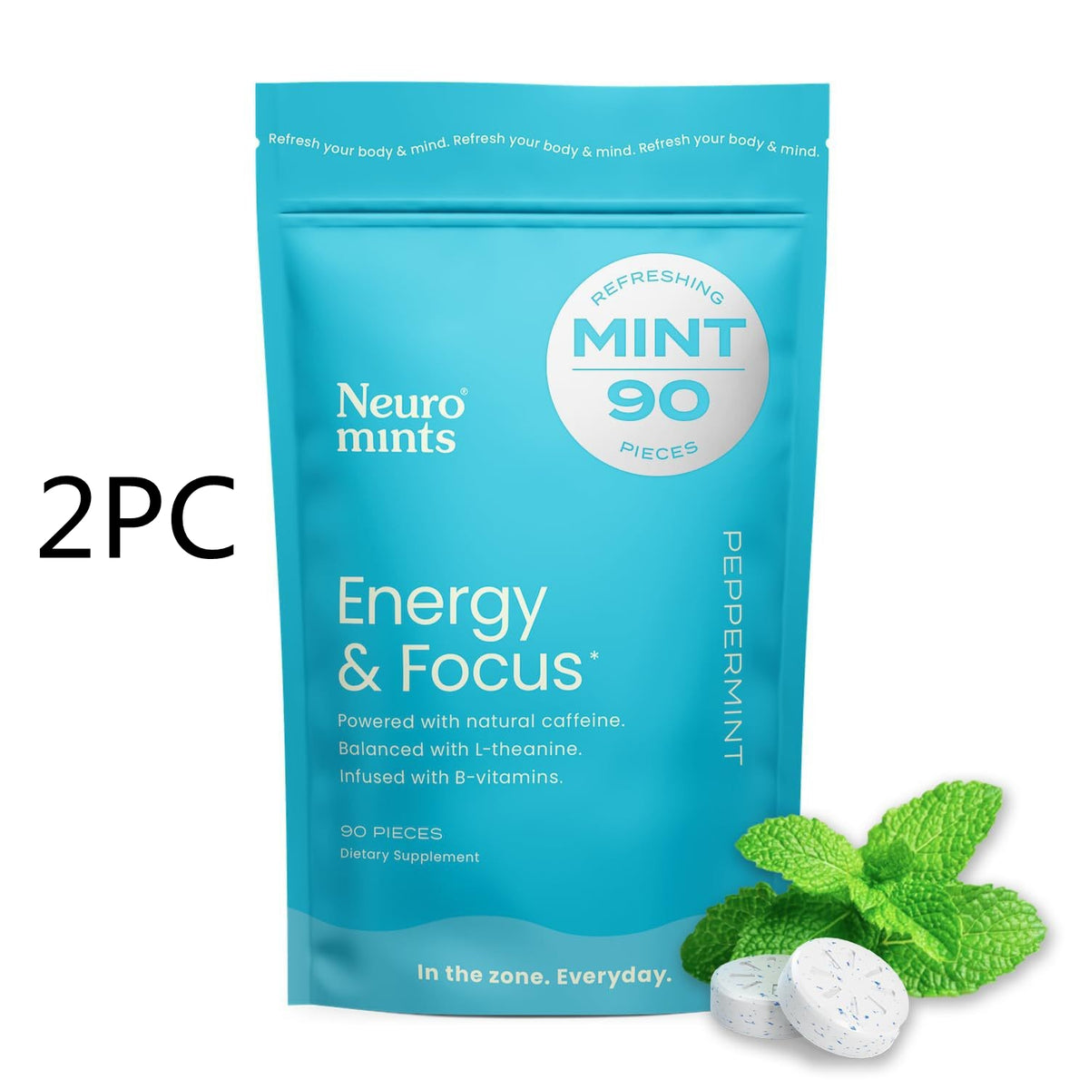Caffeine Mint Energy Supplement Gum - 90 Pieces