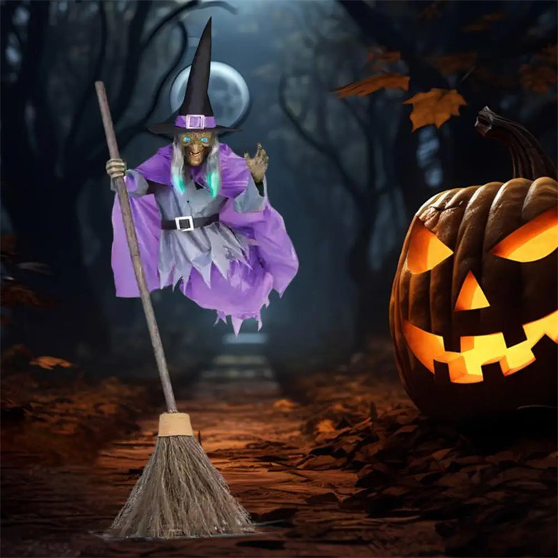 Large Flying Witch Halloween Decoration Outdoor Animatronic Horror Prop with Sound