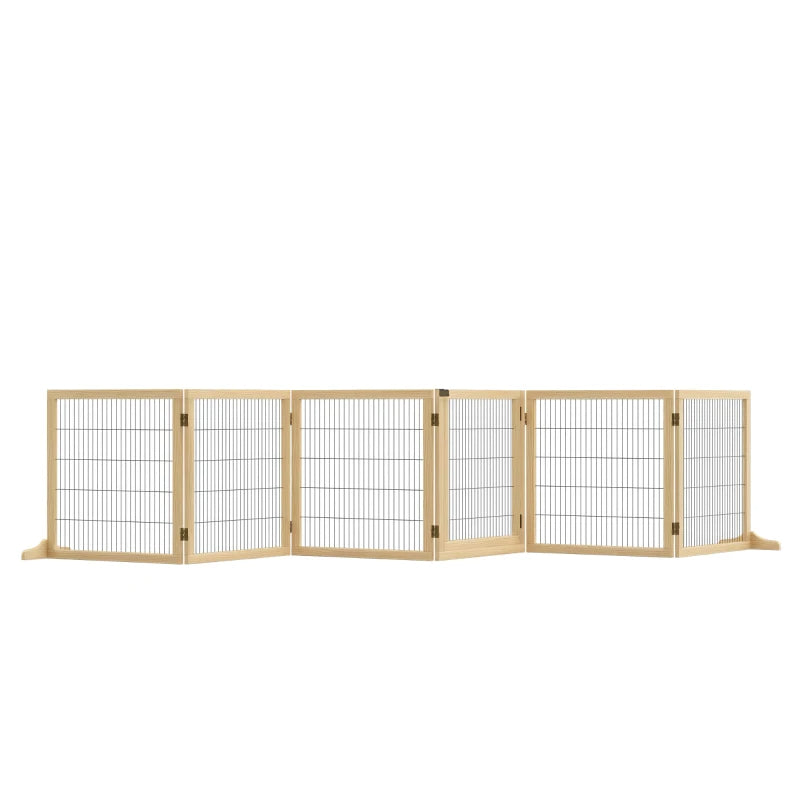 Wooden Pet Gate 6-Panel Folding Dog Safety Barrier for Small & Medium Dogs