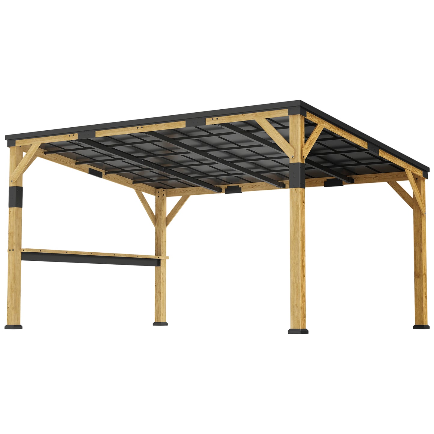 14'x10' Wooden Gazebo with Steel Roof & Bar Shelf - Natural Wood