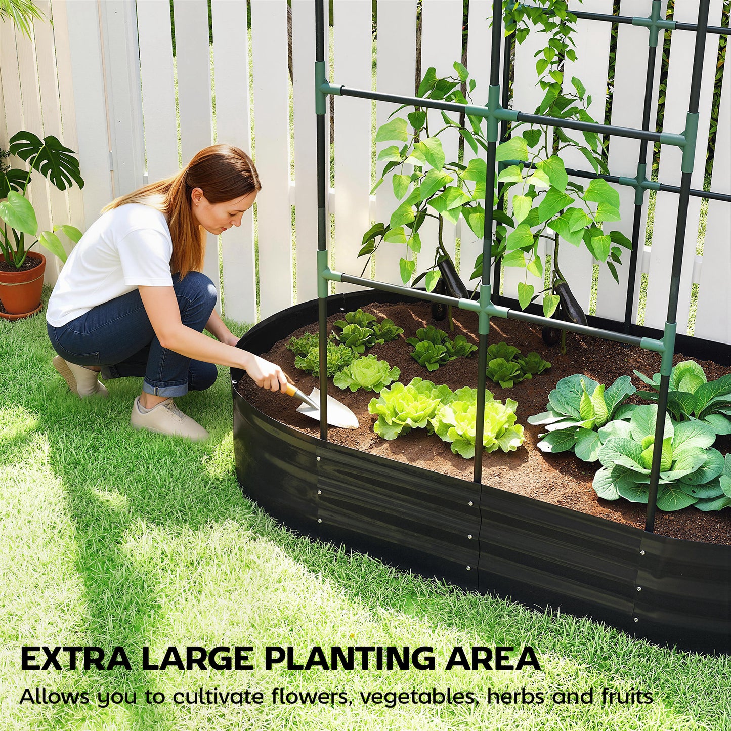 Galvanised Raised Garden Bed with Arched Trellis - Outdoor Metal Planter Box 5x3x6ft
