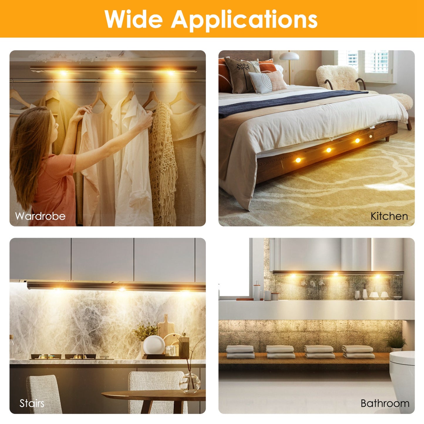 Rechargeable Motion Sensor Cabinet Light 3 Color Dimmable LED Night Light