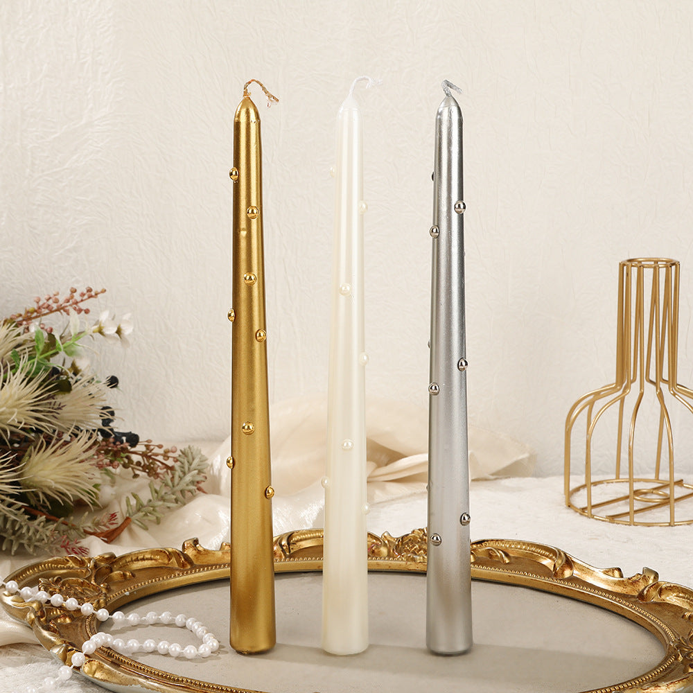 European-Style Electroplated Colored Pearl Long-Stem Candle for Home Use Smokeless