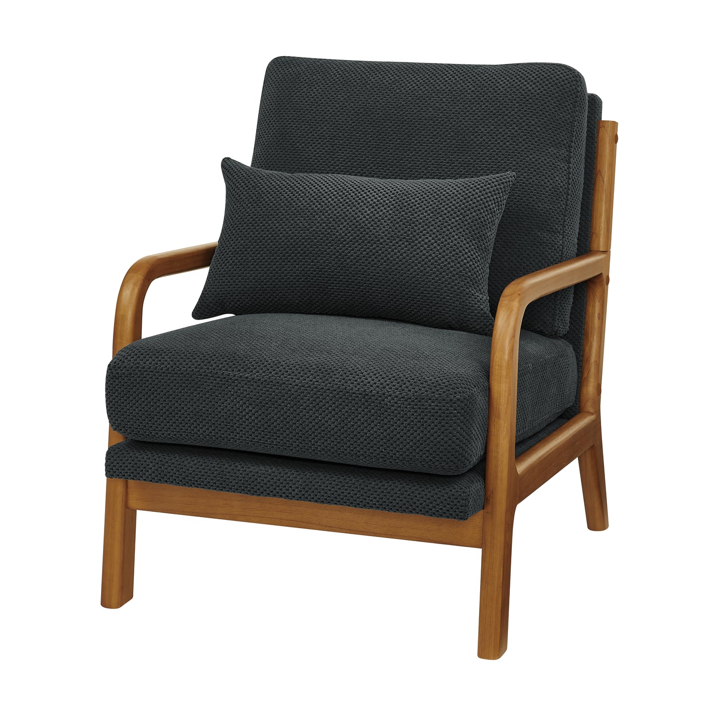 Mid-Century Modern Wooden Lounge Chair - Dark Gray Fabric
