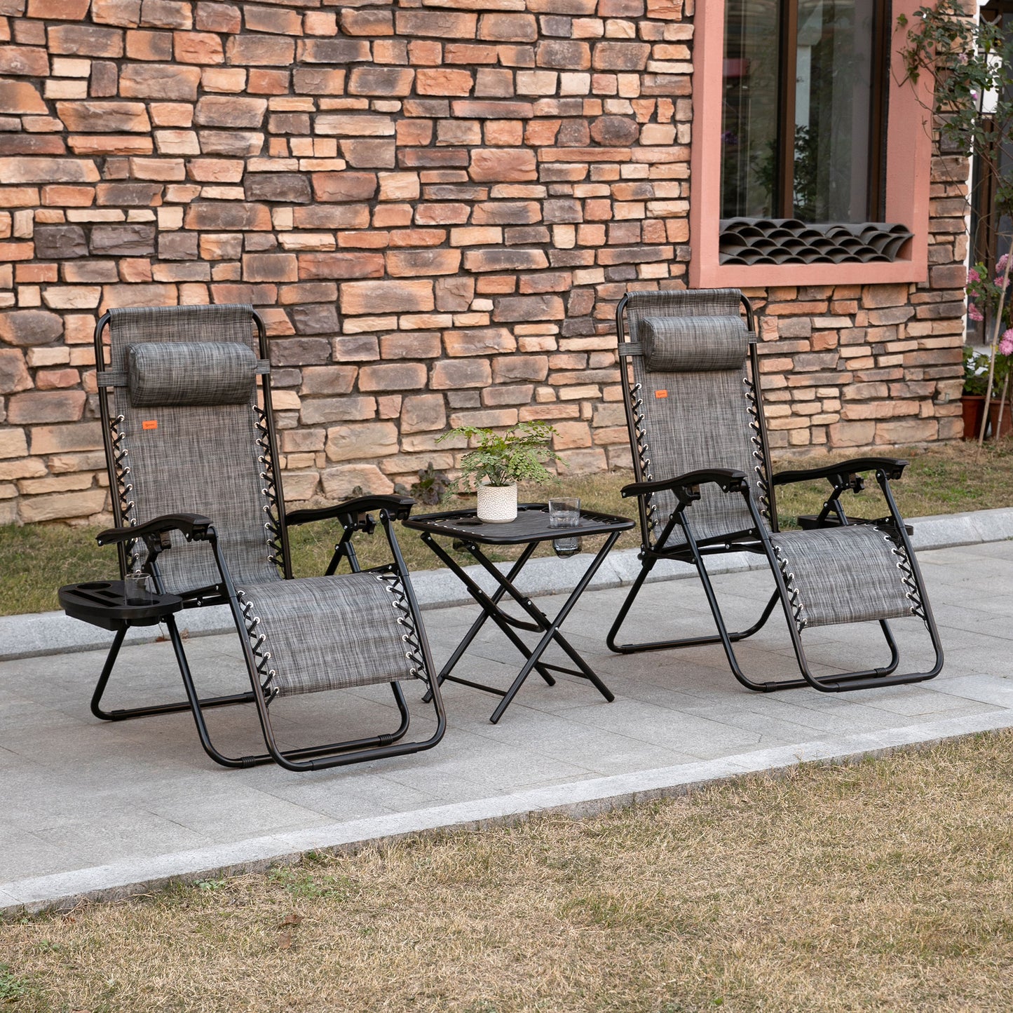 Folding Zero Gravity Chair Set with Side Table & Cupholders - Gray