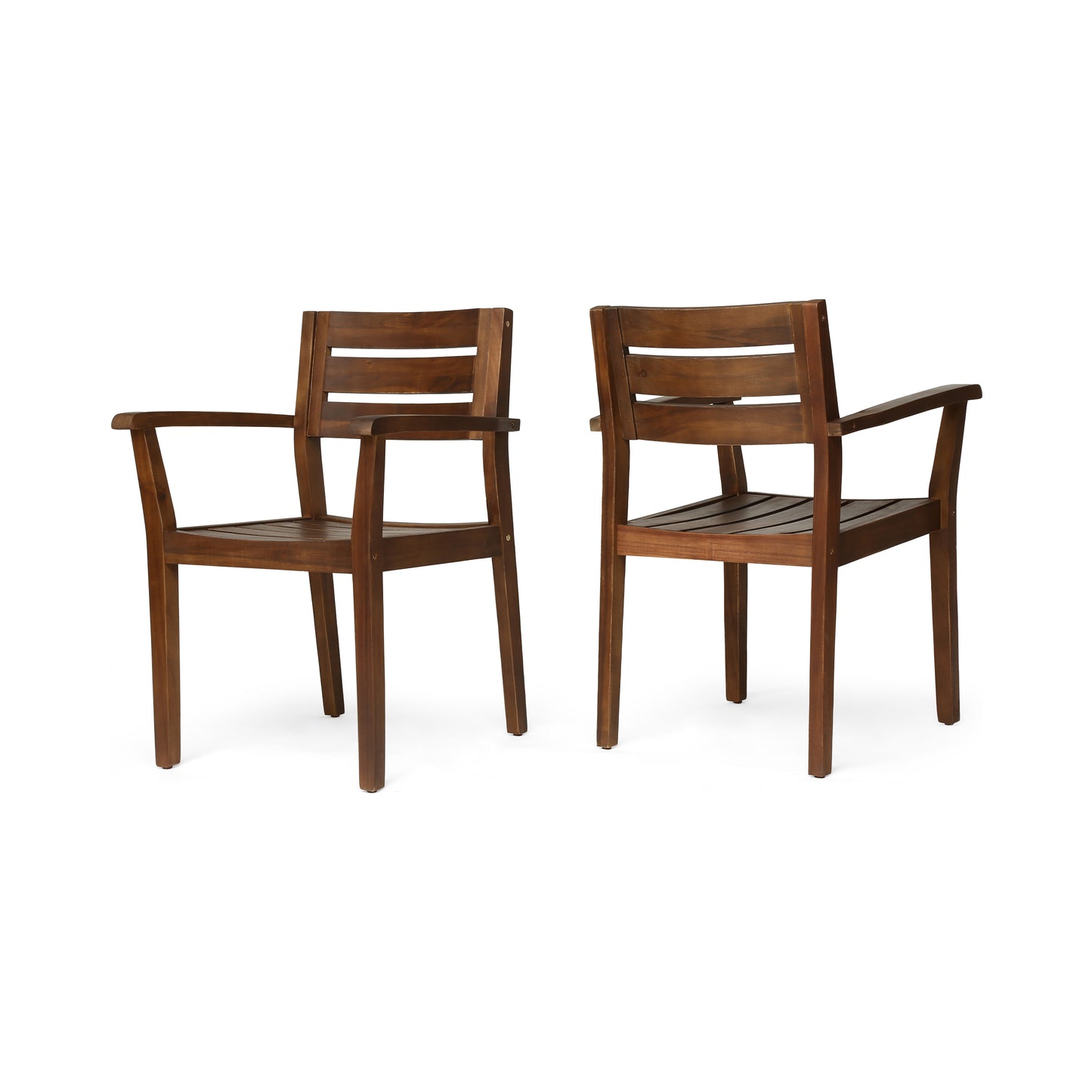 Acacia Wood Dining Chairs Set of 2 - Dark Brown Outdoor Armchairs