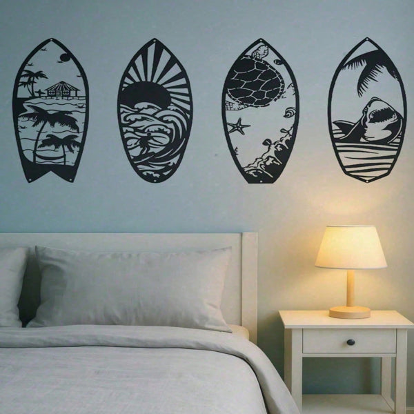 4-Piece Metal Surfboard Wall Art Set - Coastal Decor