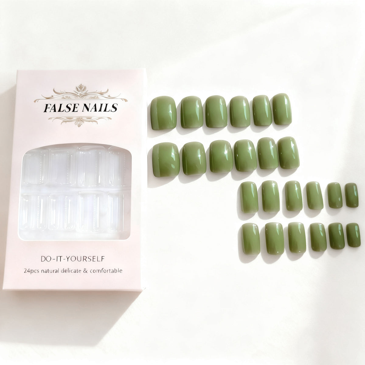 Mint Green Fake Nails - Short Square Press-On Nail Set for Women