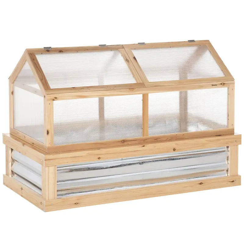 Wooden Garden Cold Frame Greenhouse with Cover - Elevated Planting Bed for Outdoors