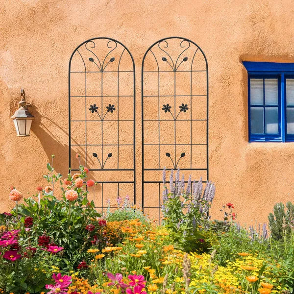 Metal Garden Trellis for Climbing Plants - 86.7" x 19.7" - Black