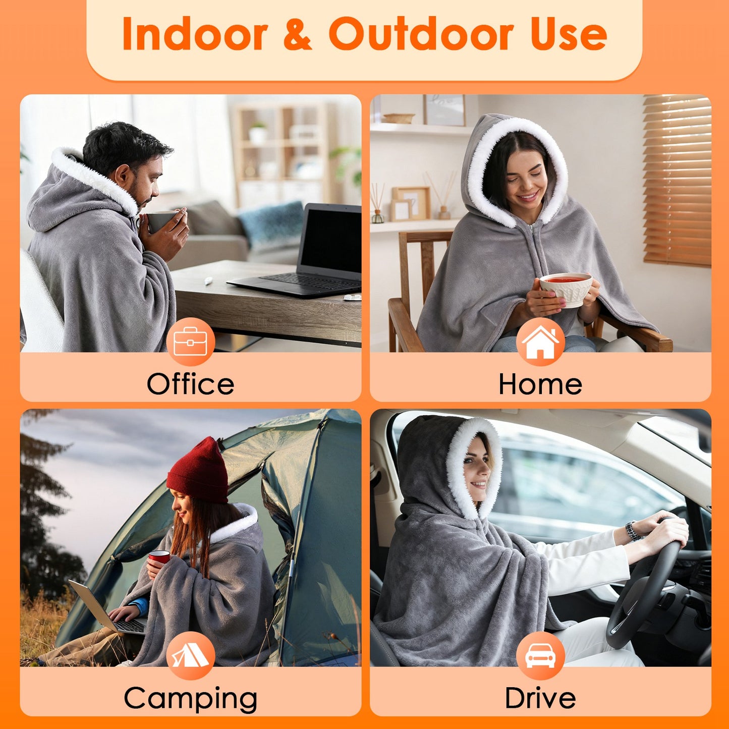 Heated Throw Blanket with 20000mAh Power Bank - Portable Electric Wrap for Women Men