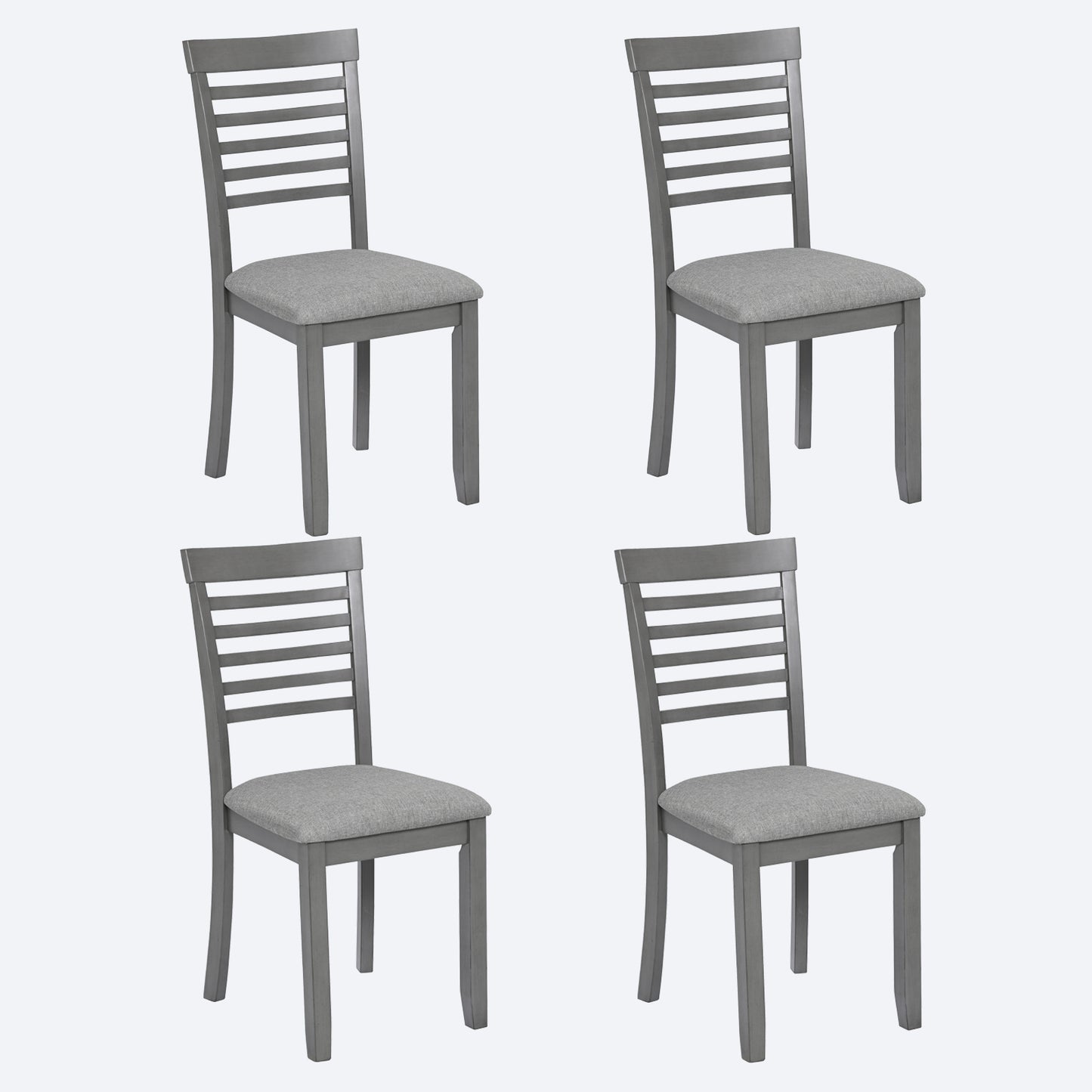Set of 4 Upholstered Dining Chairs - Gray Wooden Kitchen Chairs