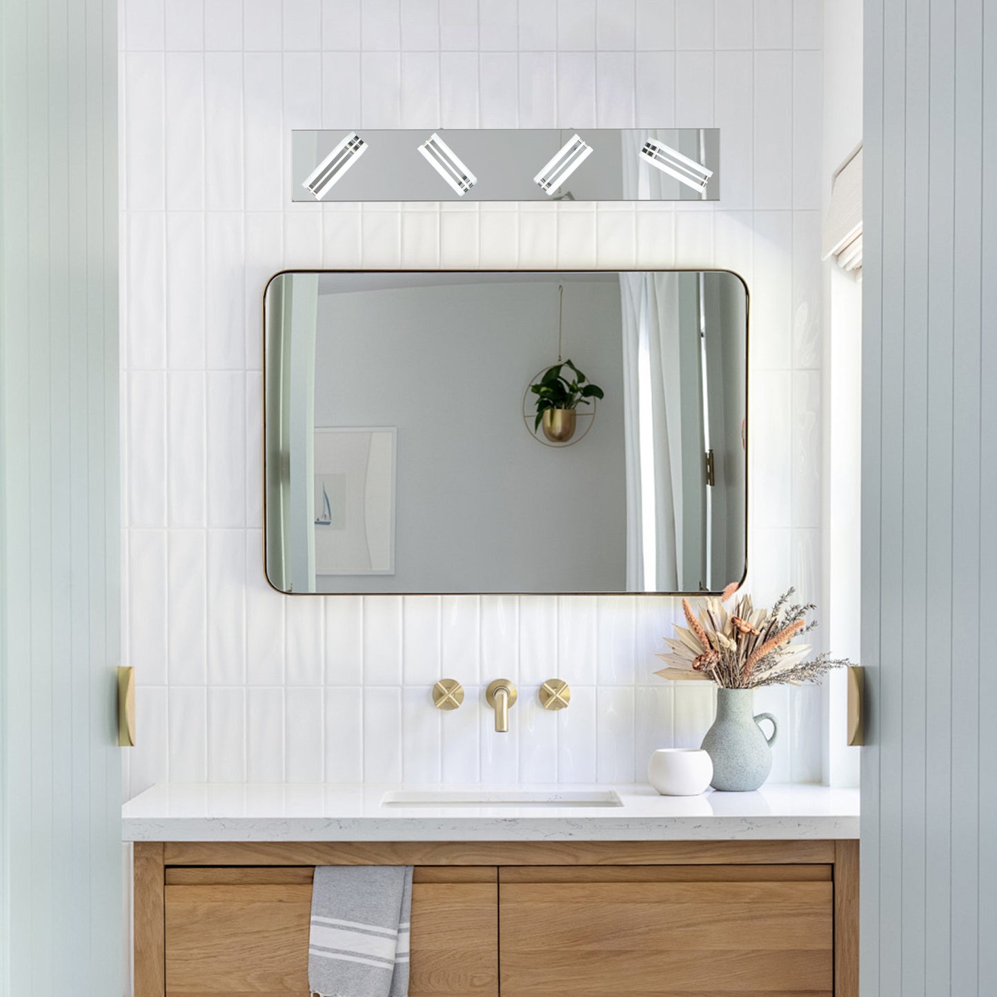 Modern Chrome 4-Light LED Vanity Light with Square Acrylic Shades