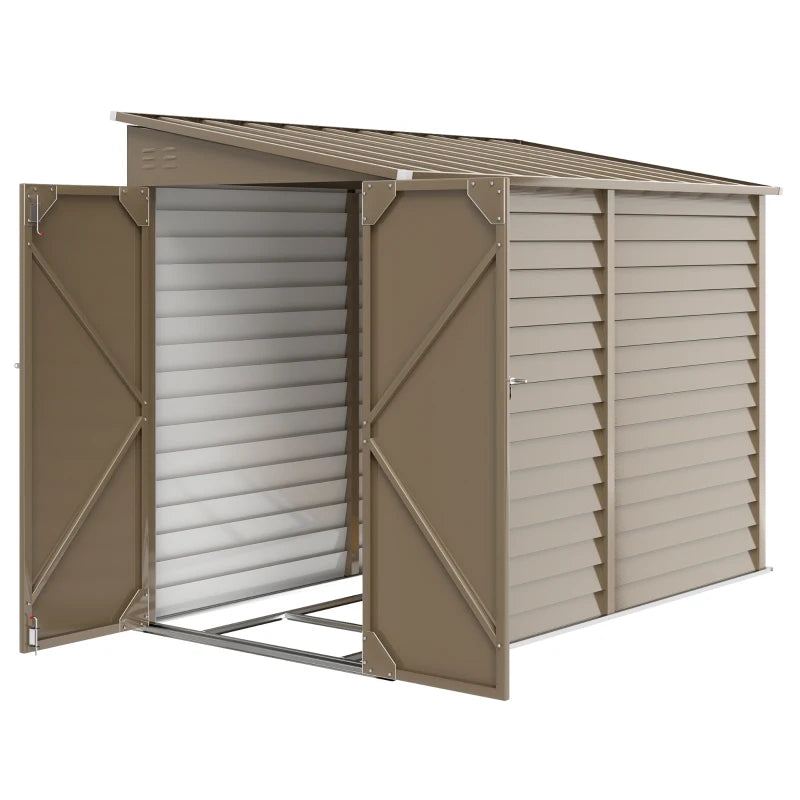 Outdoor Storage Shed 4.6'X9' Metal Lean-To Garden Tool Storage Brown