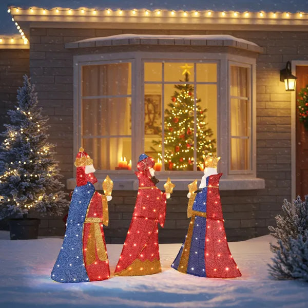 Lighted Three Kings Christmas Decorations Set - 80 LED Lights