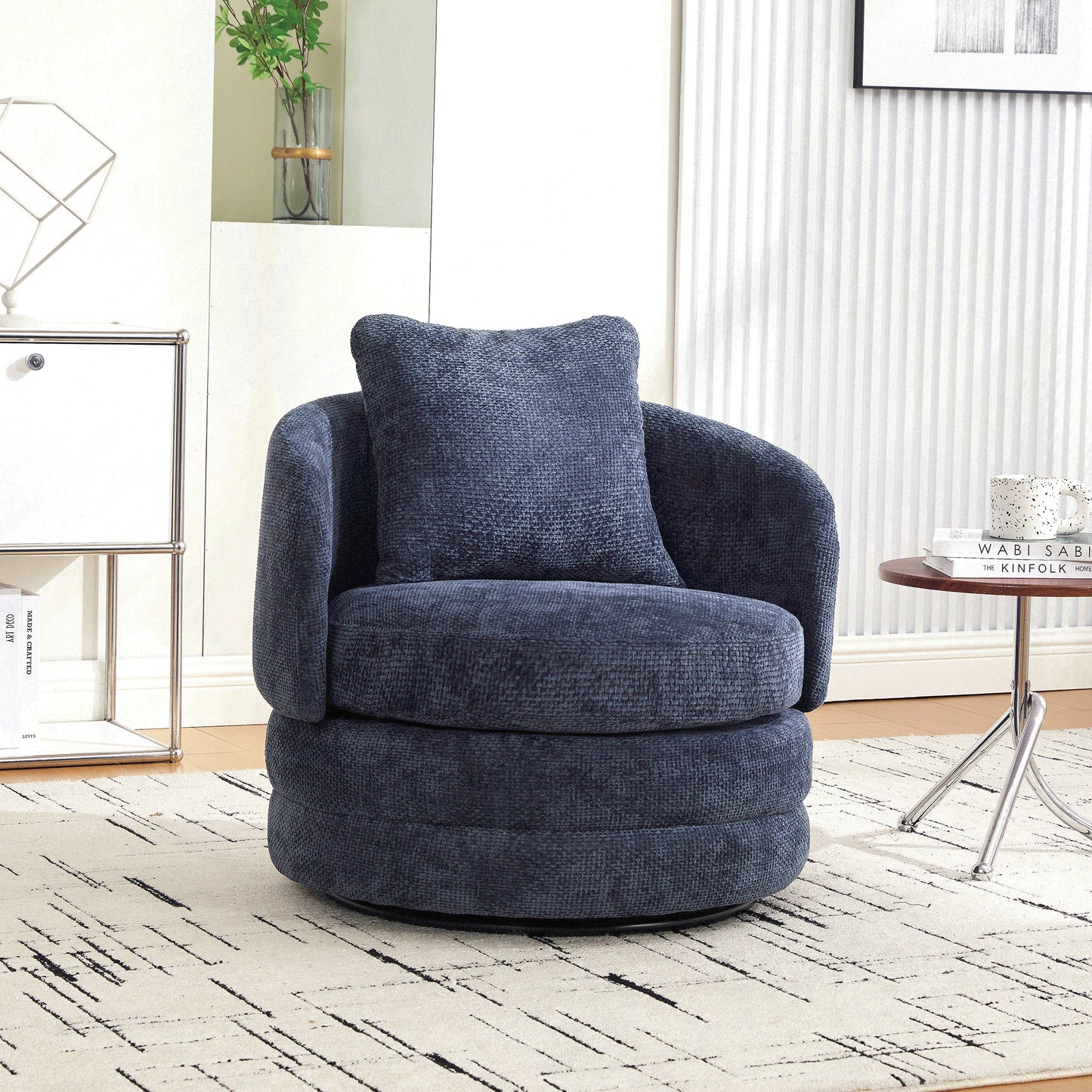 30" Modern Round 360° Swivel Barrel Accent Chair - Navy
