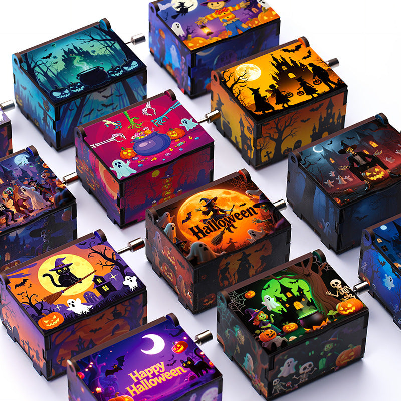 Halloween Wooden Music Box with Spooky Style - Holiday Gift Decor