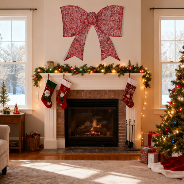 Giant Pre-Lit Christmas Bowknot Decoration with 124 LED Lights - Red