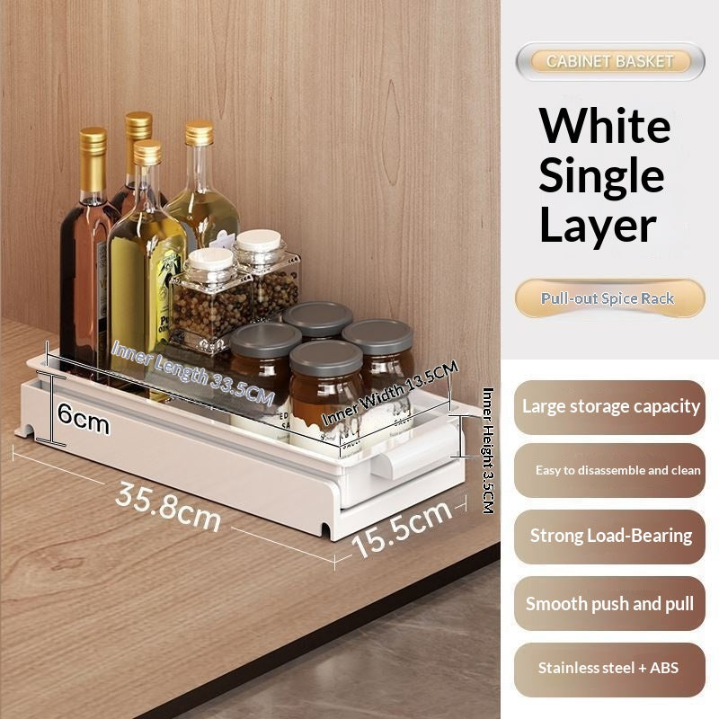 Built-in Drawer-Style Kitchen Dish and Spice Rack for Cabinets