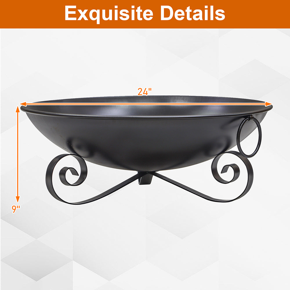 24 Inch Heavy-Duty Metal Fire Pit Bowl - Portable Outdoor Firepit